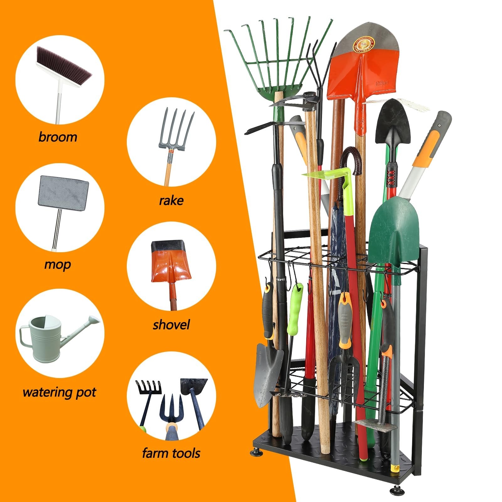 Garden Tool Organizer,Yard Tool Rack Heavy Duty,Free Standing for Garage Corn…