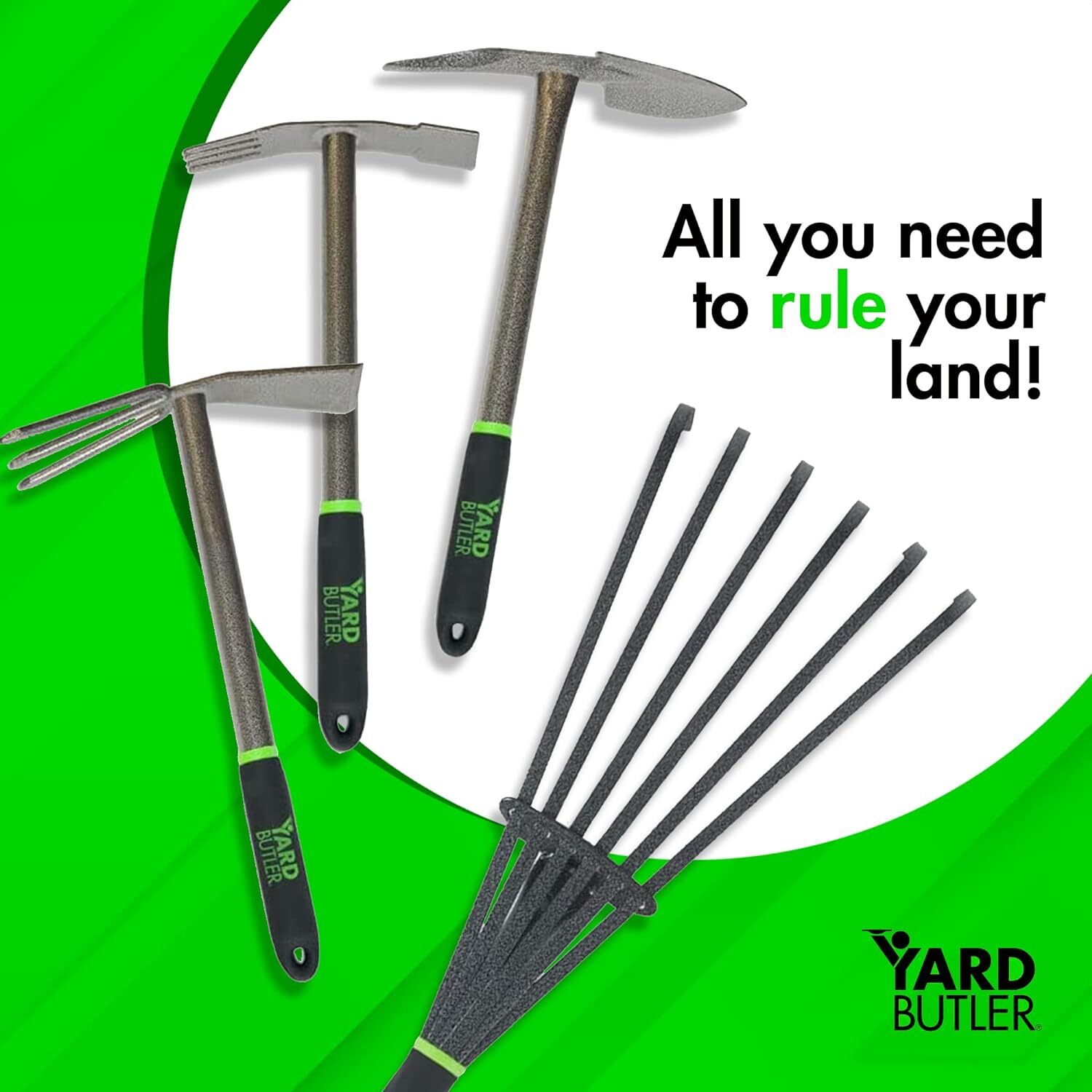 Yard Butler Steel Garden Hand Tool – Pick Axe, Hand Cultivator, Hand Rake & Hoe