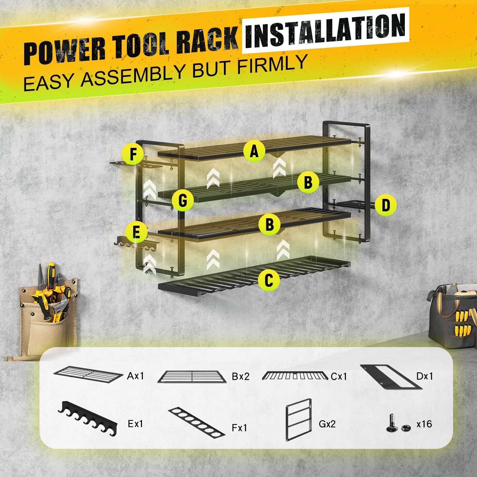 Hipidian Power Tool Organizer Wall Mount – Storage Rack with 4 Drill Holders …