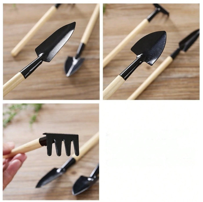 3‑Pc Garden Tool Set – Mini Rake, Shovel & Planter Tools for Potted Plants – NEW