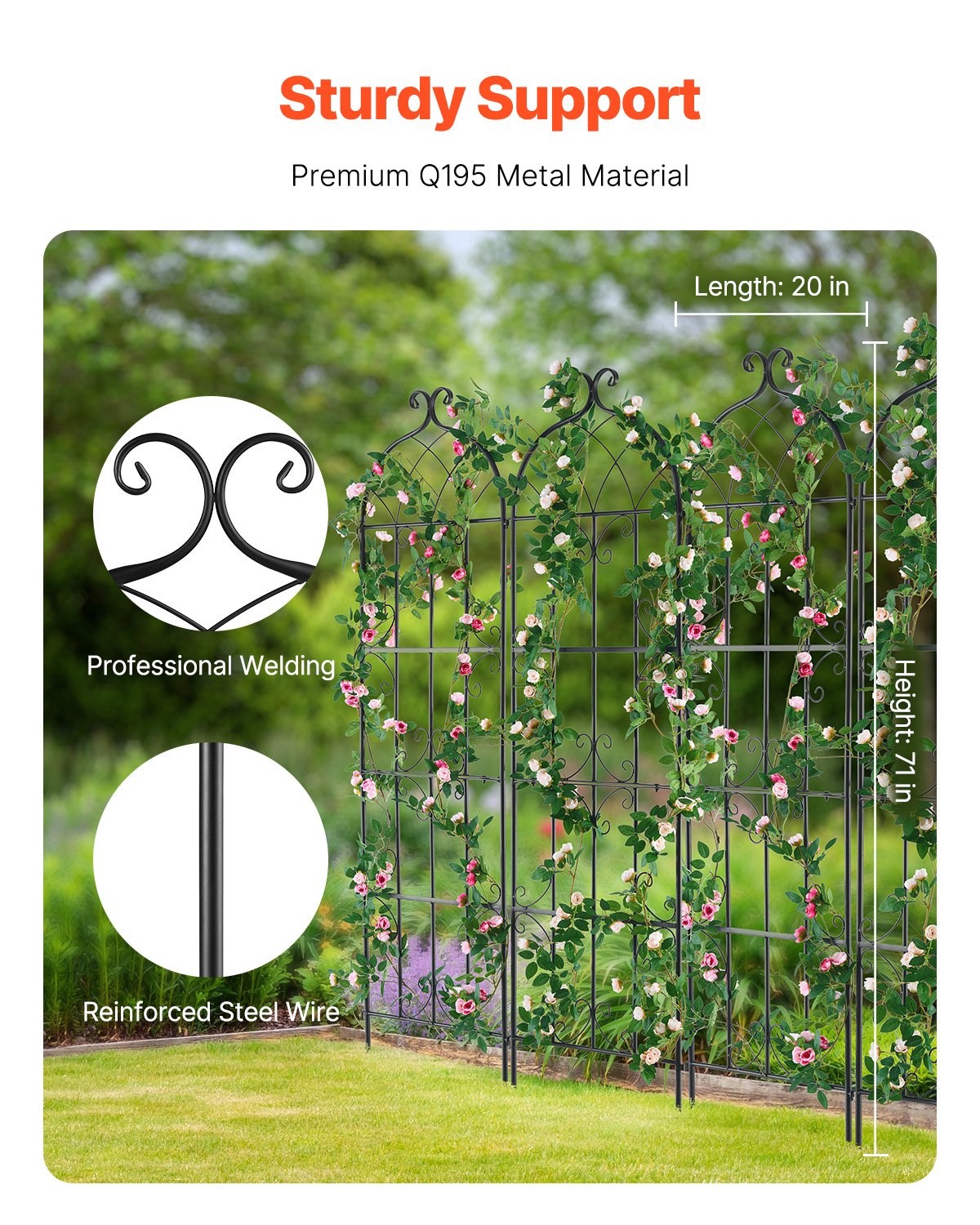 Garden Trellis for Climbing Plants,71 x 20 in,6 Packs Rustproof Metal Garden Flo