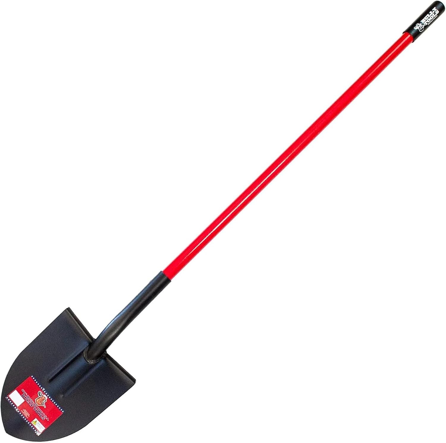 12-Gauge Round Point Gardening Shovel | Heavy Duty Fiberglass Long Handle