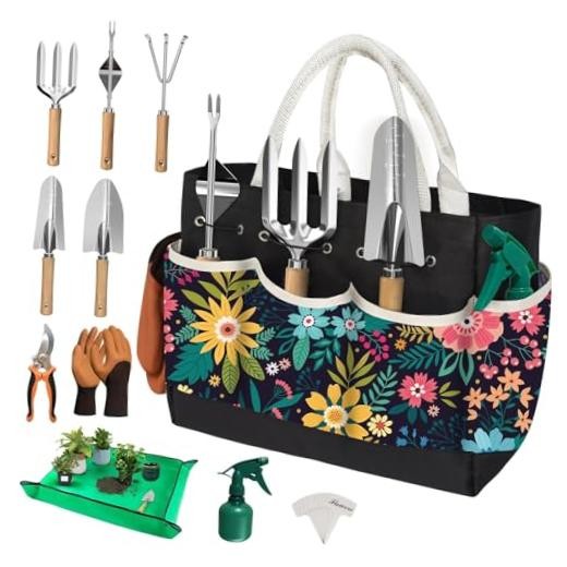22Pcs Gardening Tools Set for Women Heavy Duty Garden Hand Tool Kit Black