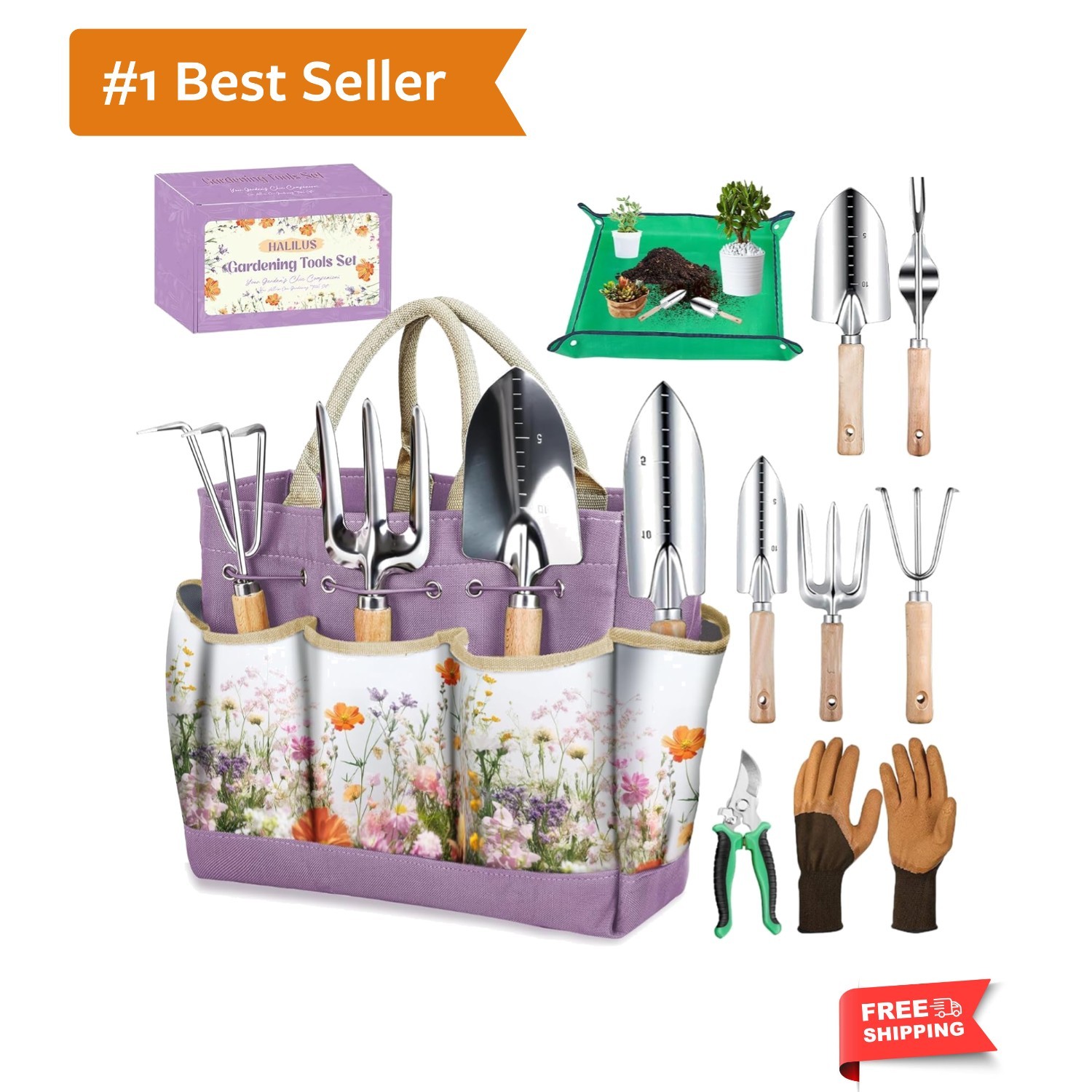 Gardening Tools 9-Piece Heavy-Duty Garden Tools Set, Stainless Steel Garden H…