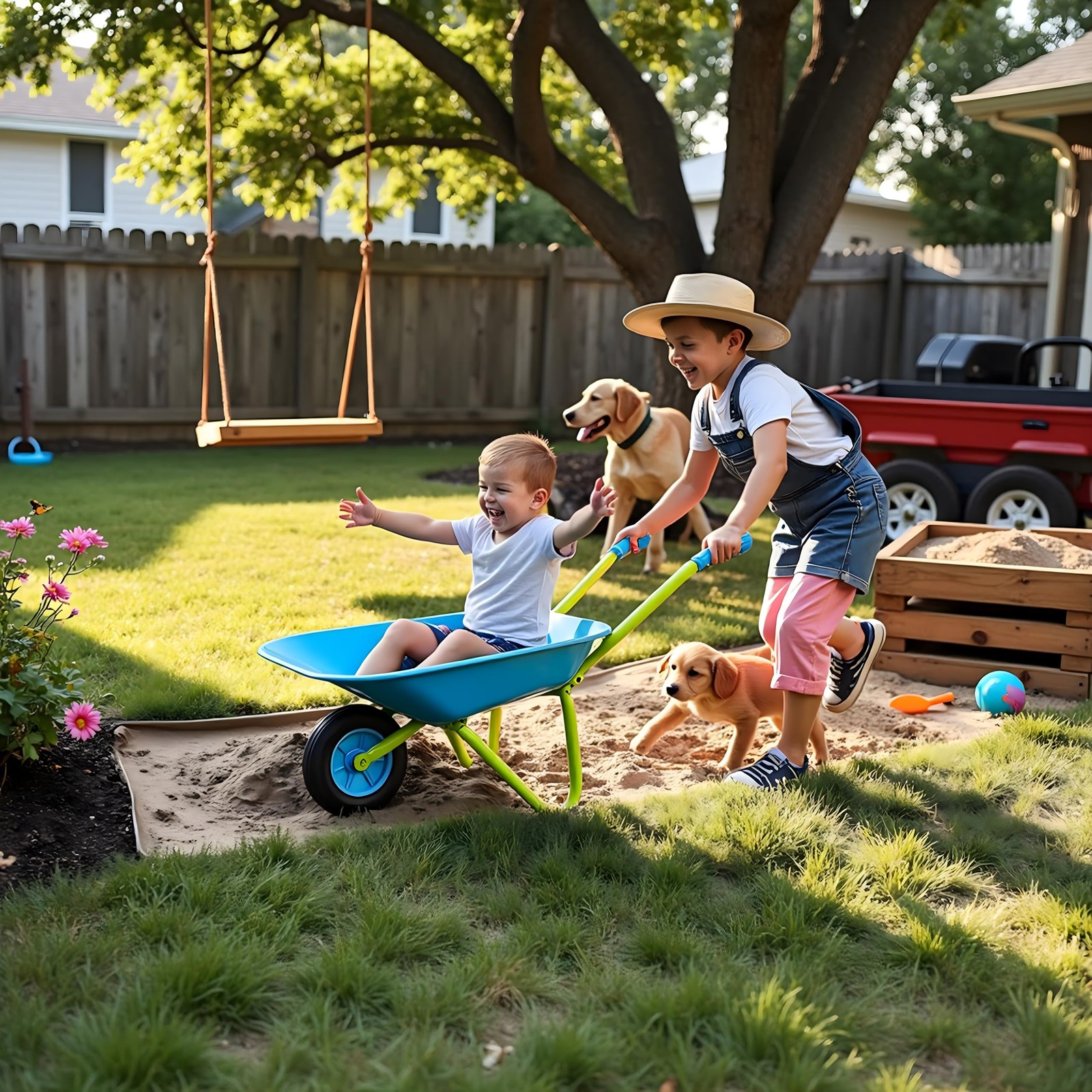 Kids Metal Wheelbarrow Child-Sized Durable Construction with Sturdy Easy