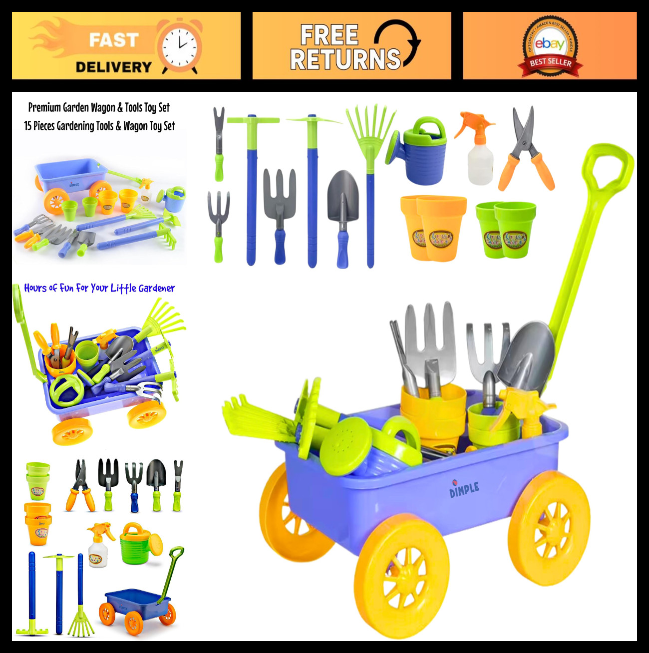 15-Pc Kids Gardening Toy Set – Sturdy Garden Wagon, Sand & Beach Play Set for To