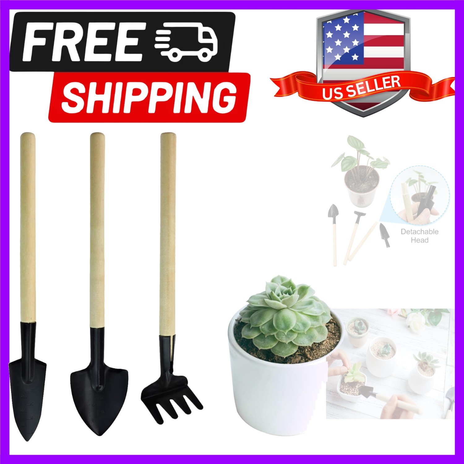 Mini Gardening Tools, 3pcs Portable Garden Hand Tools Set, Miniature Gardenin…