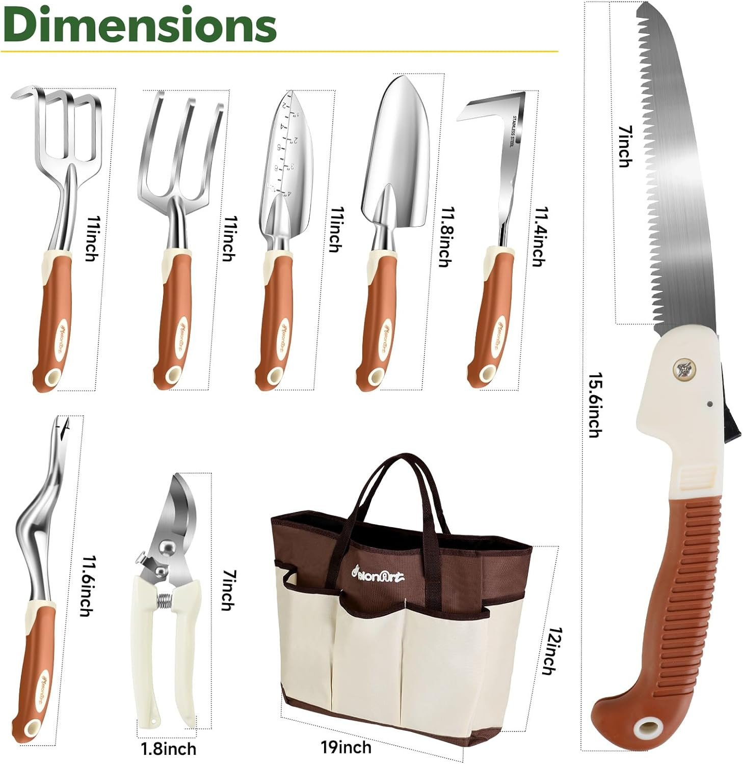 Heavy Duty 10-Piece Gardening Tool Set with Tote and Gloves for Men and Women