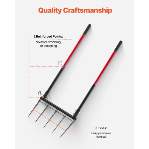 Broad Fork, 5-Tine Pitchfork with Dual Fiberglass Handles, Heavy Duty Garden For