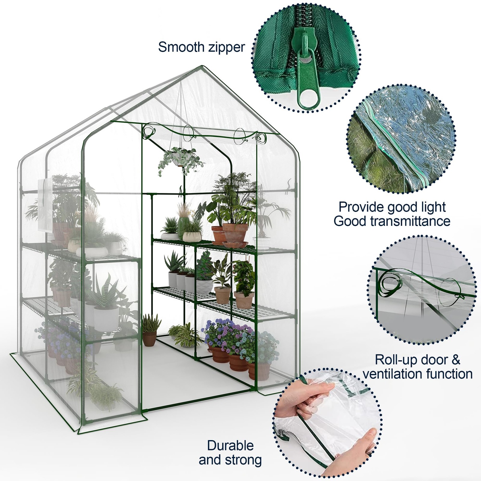 Milleloom 3-Tier 12-Shelf Walk-In Greenhouse 57 X 57 X 77 Portable Outdoor