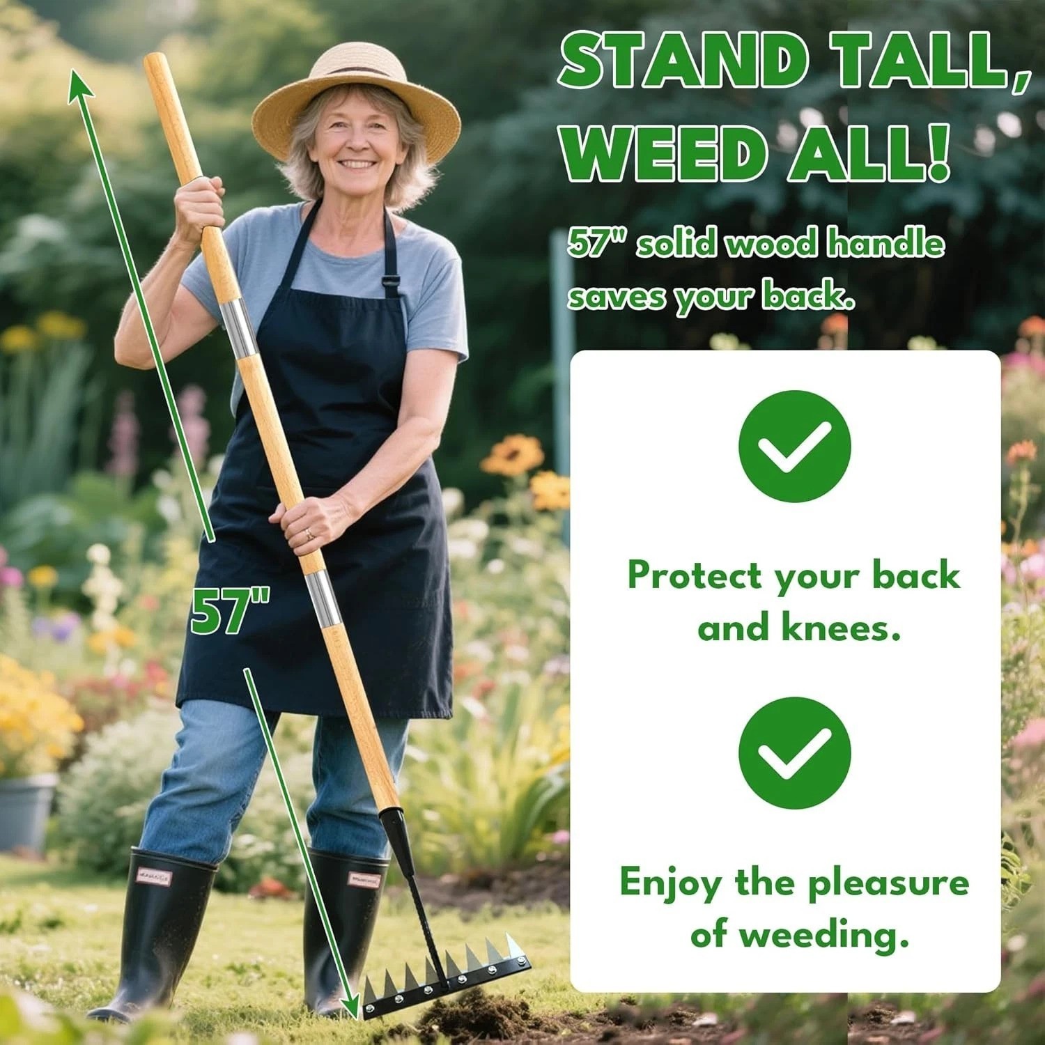 Compact Iron Weeding Rake 2.0 – Ultimate 8 Tooth Tool for Flower Beds & Lawns