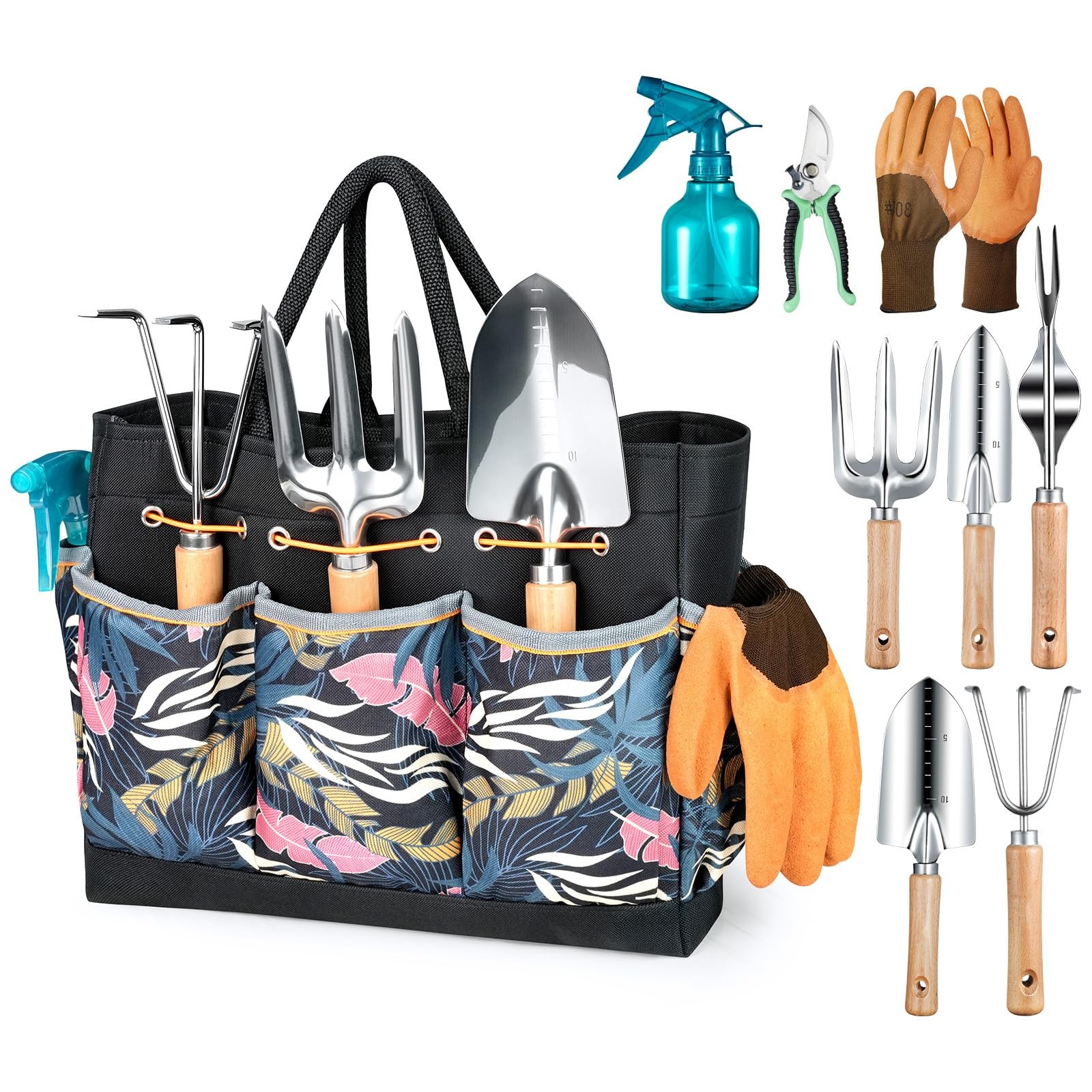 Gardening Tools Set Heavy Duty RustProof Garden Hand Tools Handbag 9 PCS