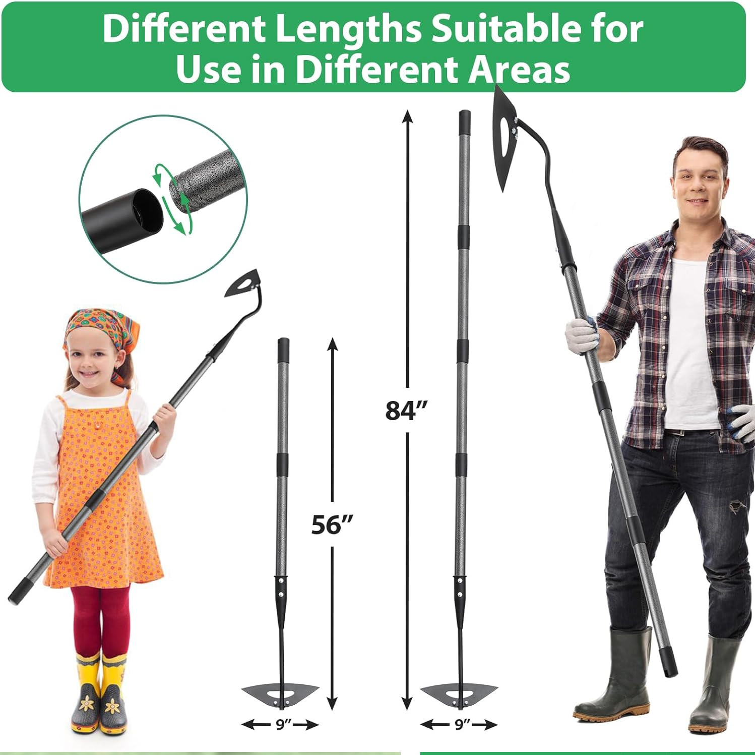 48″- 72” LONG handle Hoe Sturdy Blade for Digging, Weed, Hoe, Cut, Loosing Soil