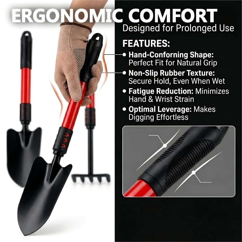 3 PCS Garden Tools Set Hand Trowel Rake Transplant Shovel Heavy Duty Non Slip