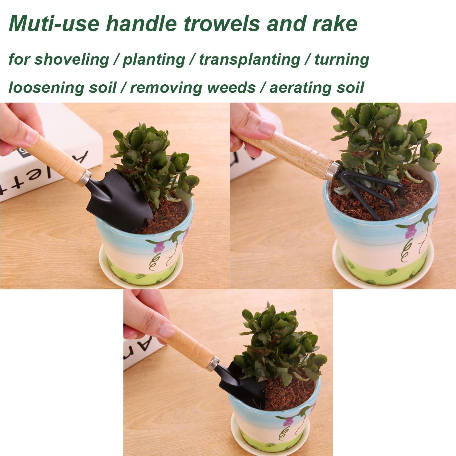 3 Pcs Mini Garden Tools Set Small Tiny Shovel Trowel and Hand Rake with Solid…