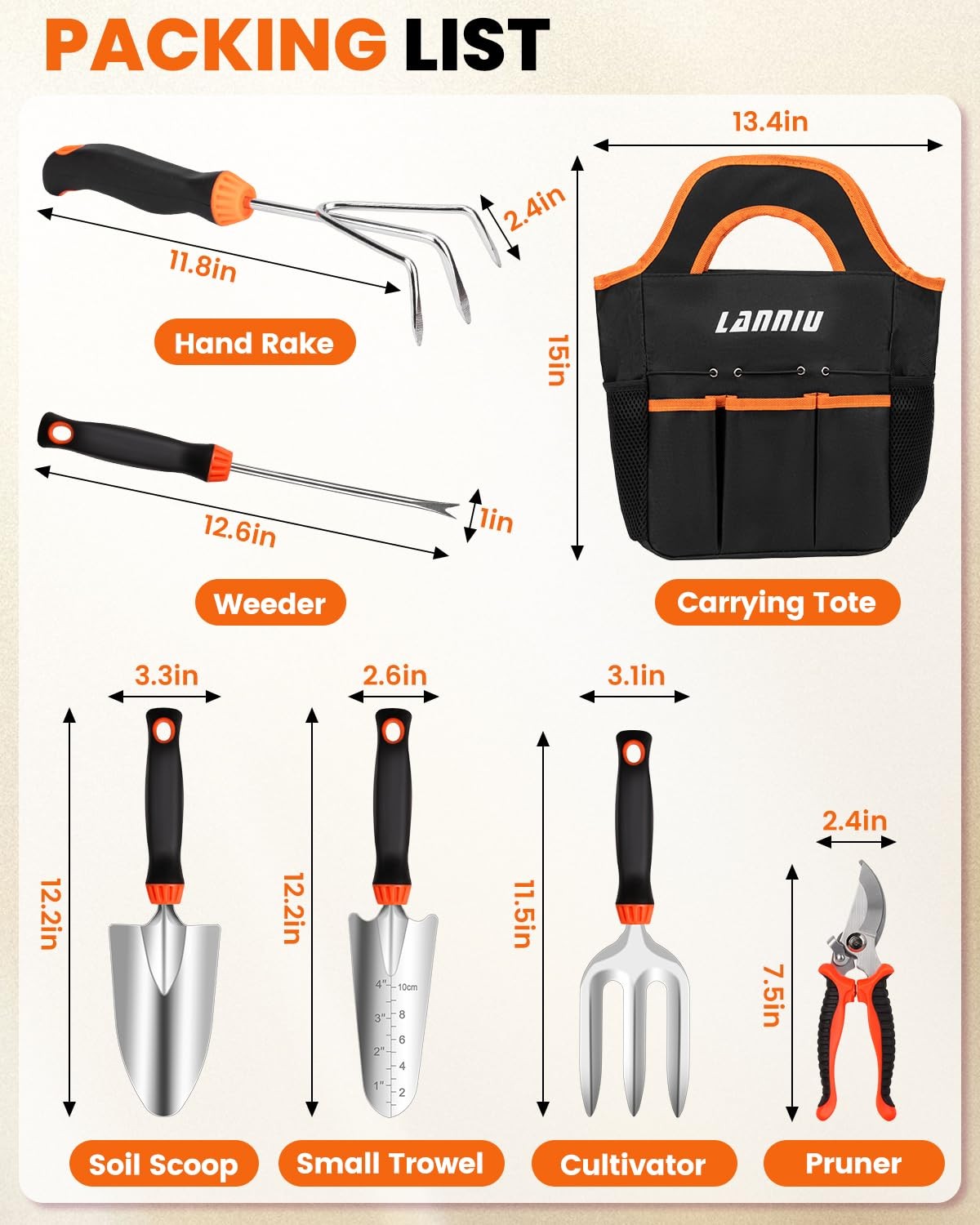 LANNIU 7-Piece Gardening Tools Set black