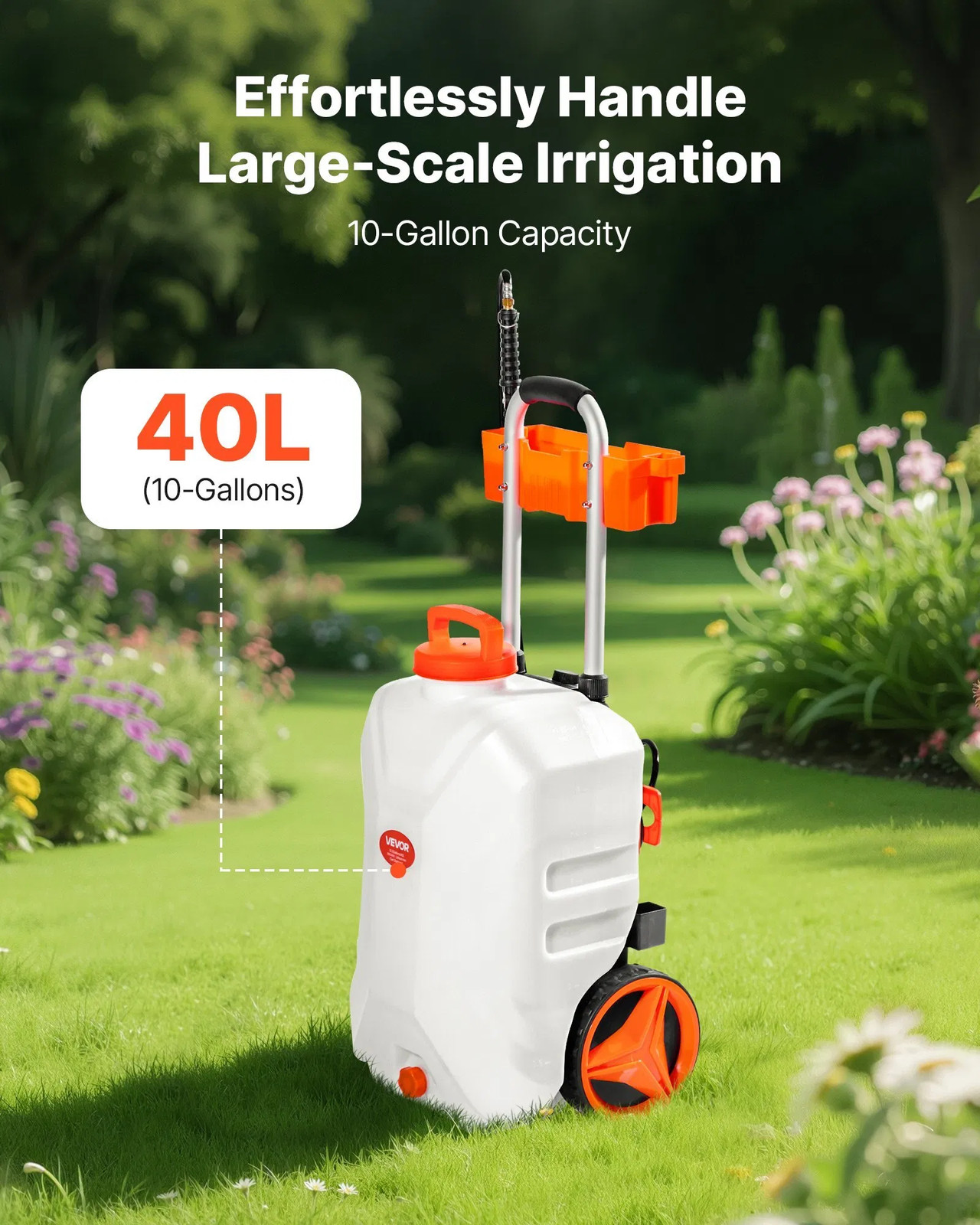 Battery-Powered Sprayer with Wheeled Cart, 10 Gallons Electric Weed Sprayer, Adj