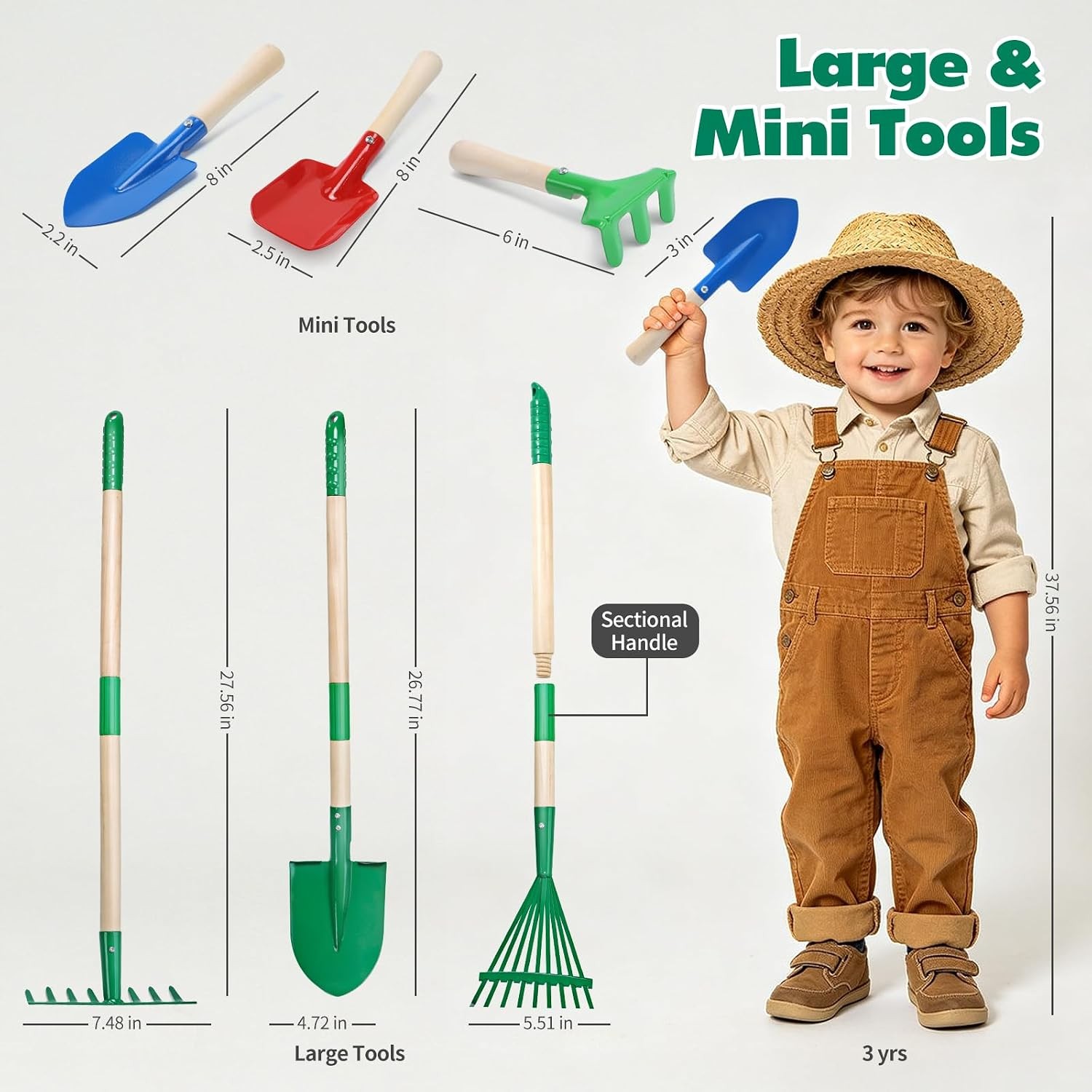 Kids Gardening Tools Set 9PCS Toddler Garden Toy W/ Kids Wheelbarrow Shovel Rake