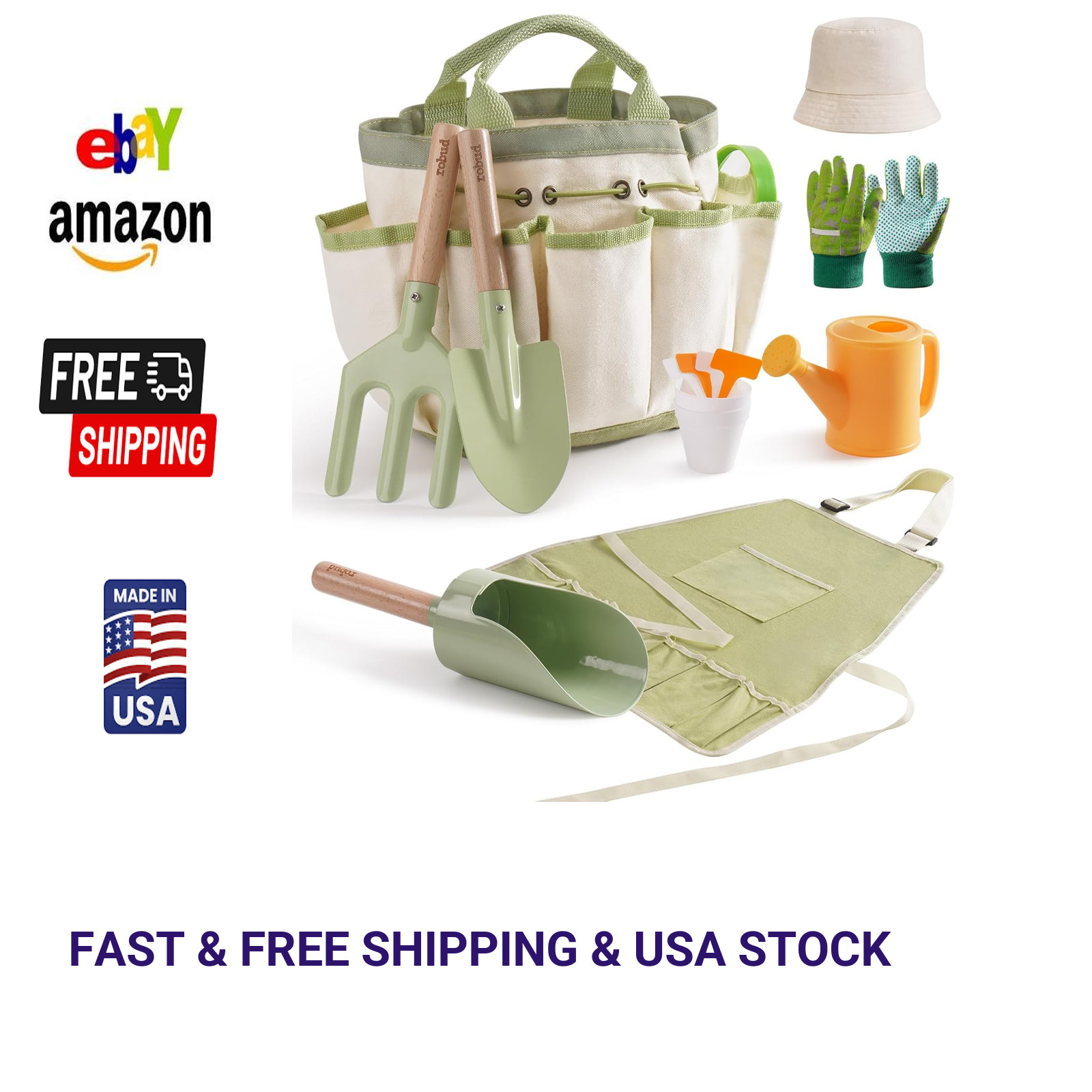 Kids Gardening Set Wooden Garden Tool Kit with Storage Bag Apron Gloves