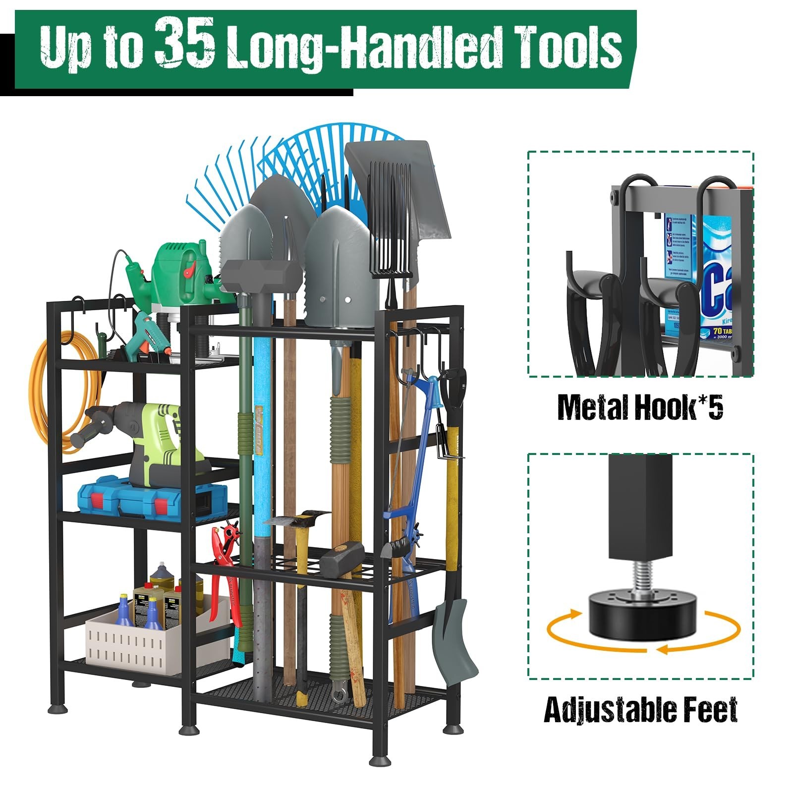 keomaisyto Garden Tool Organizer for Garage Organization, 3 Tier Yard Tool St…