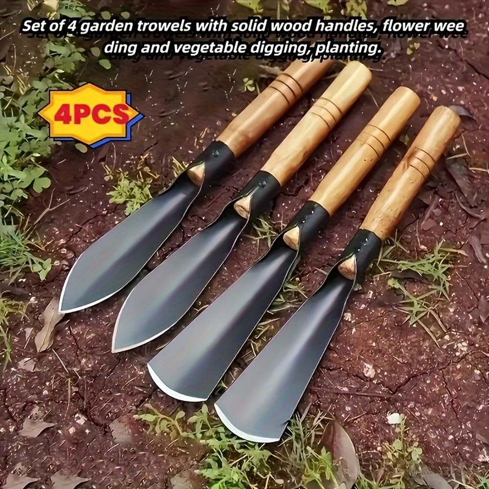 4Piece Durable Small Garden Shovel Set with Wooden Handles fits Vegetable Garden