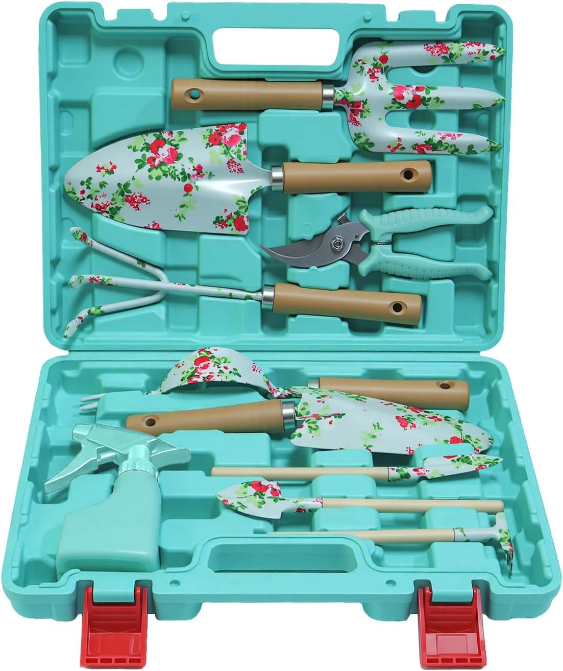 Light Green Gardening Set, 10-Piece Garden Tool Kit with Trowel, Hoe, Shovel & R