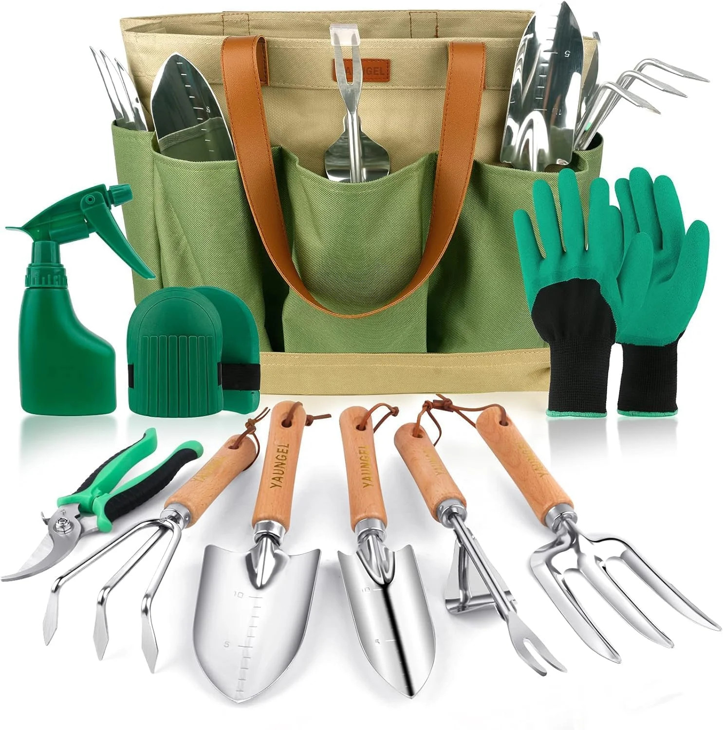 YAUNGEL Gardening Tools – 10 Pcs Garden Tool Set Heavy Duty Stainless Steel Gard