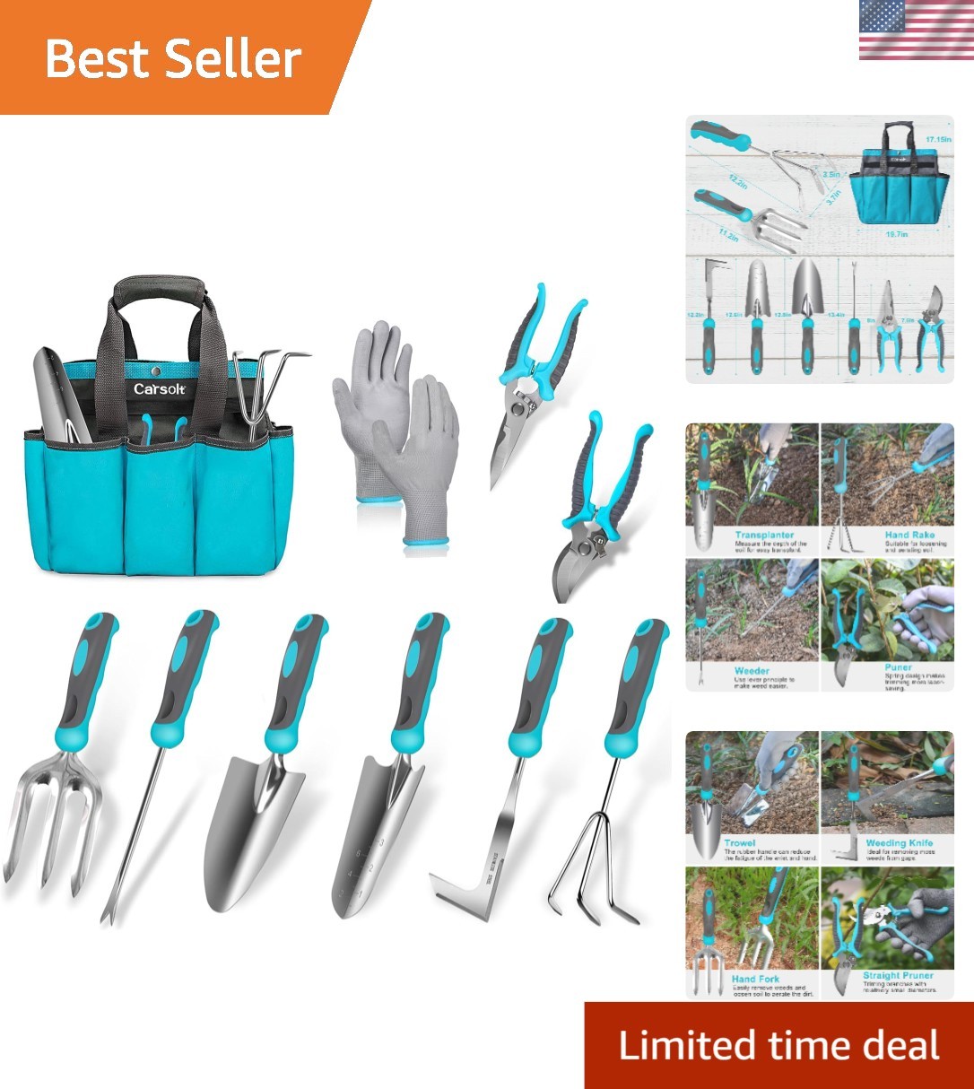 10-Piece Heavy Duty Stainless Steel Gardening Tools Set with Ergonomic Handles