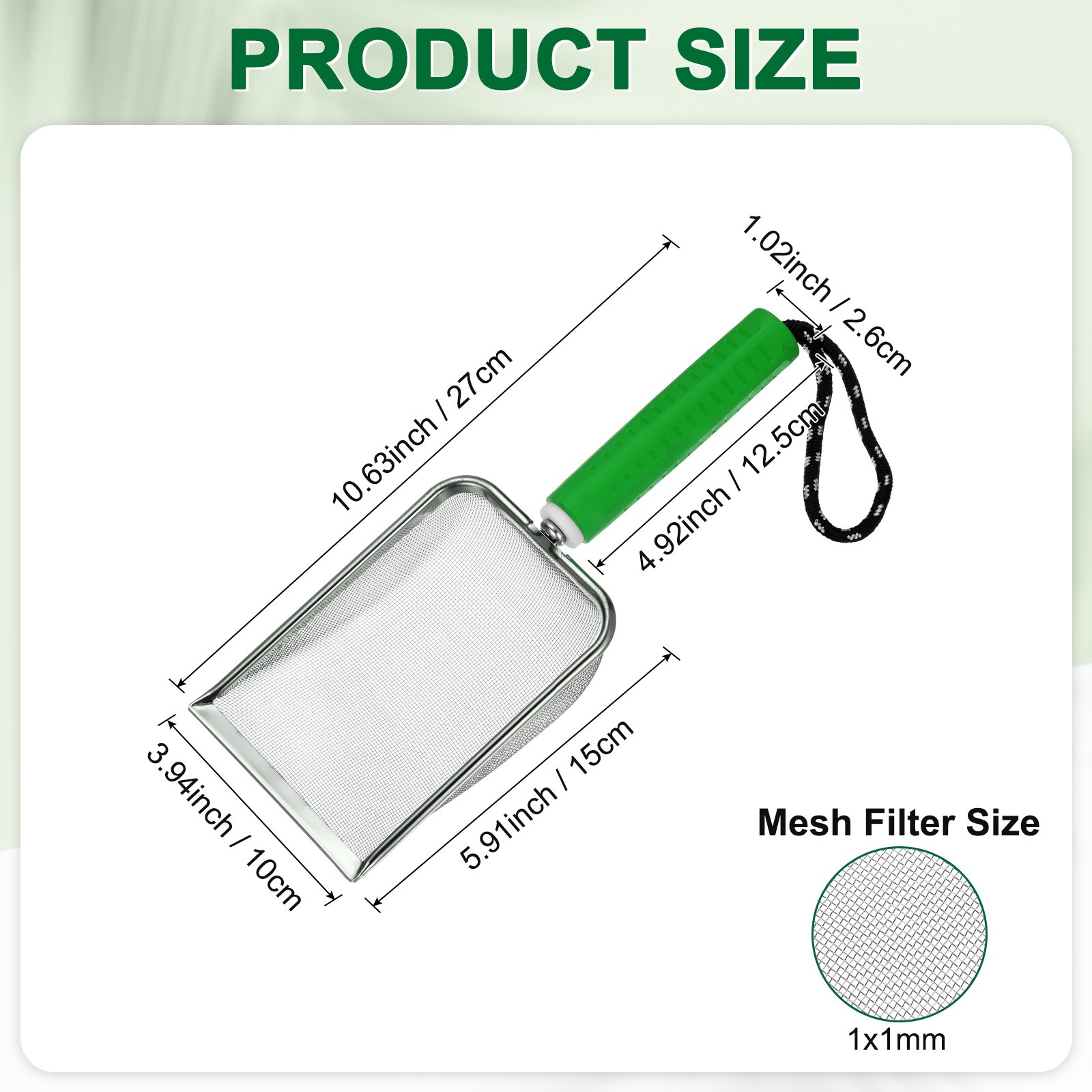 1 mm Mesh Stainless Steel Gardening Soil Sifter for Sand [White, Green]