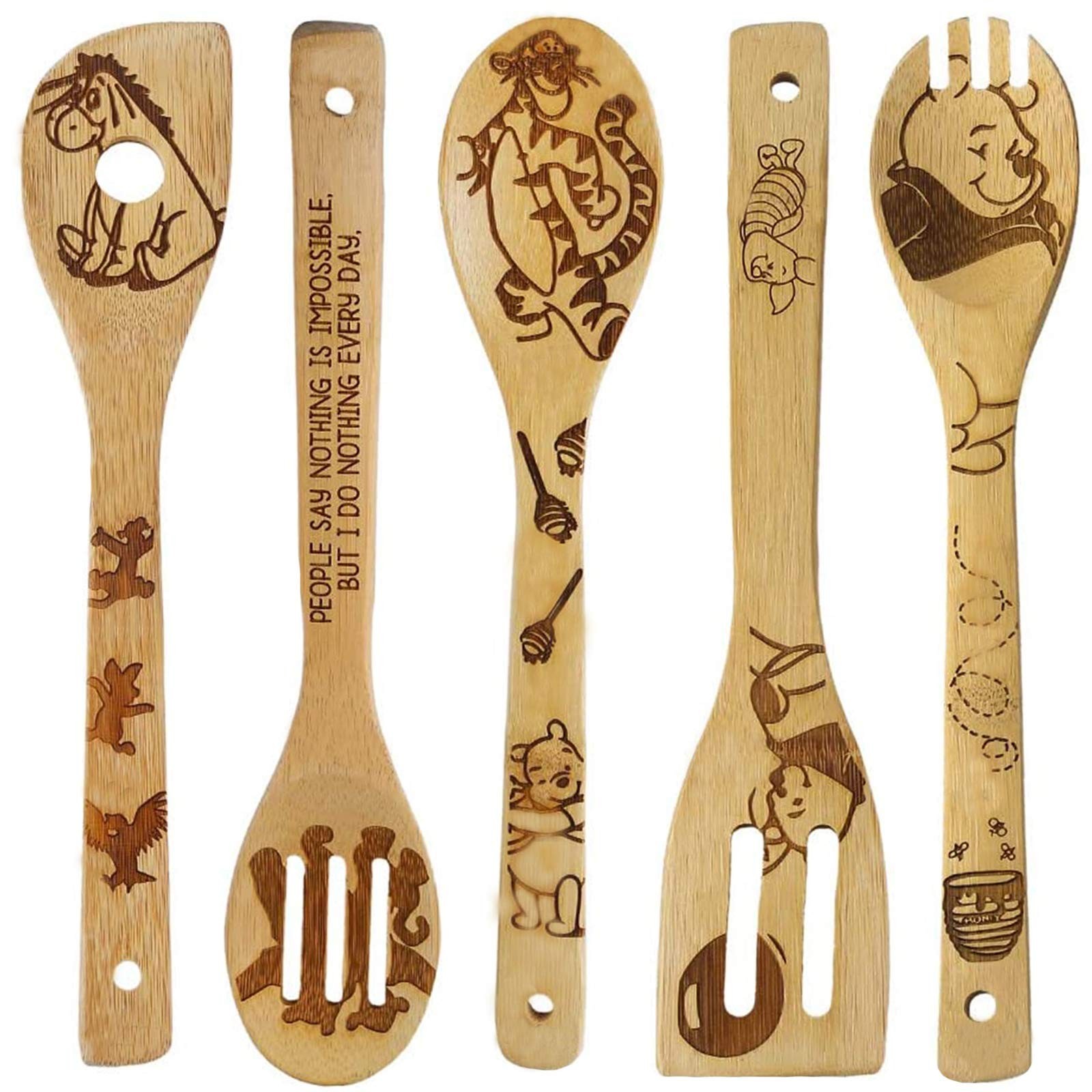 5 Cartoon Wooden Spoons for Cooking – Mom Birthday Gifts,Winnie Bear Gifts,Wi…