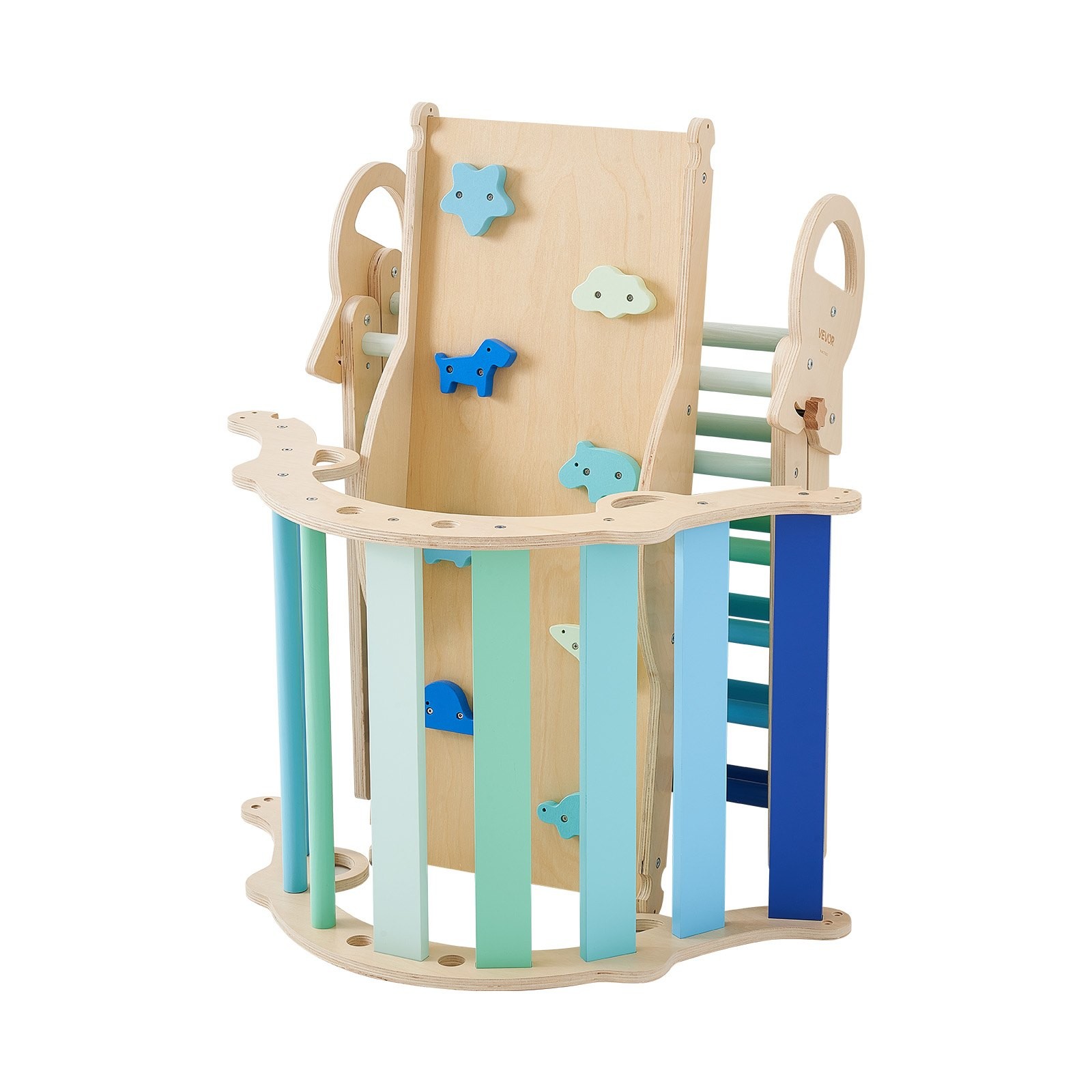 Pikler Triangle Set, 9-in-1 Toddler Climbing Toys Indoor, with 2 Wooden Cars, Cu