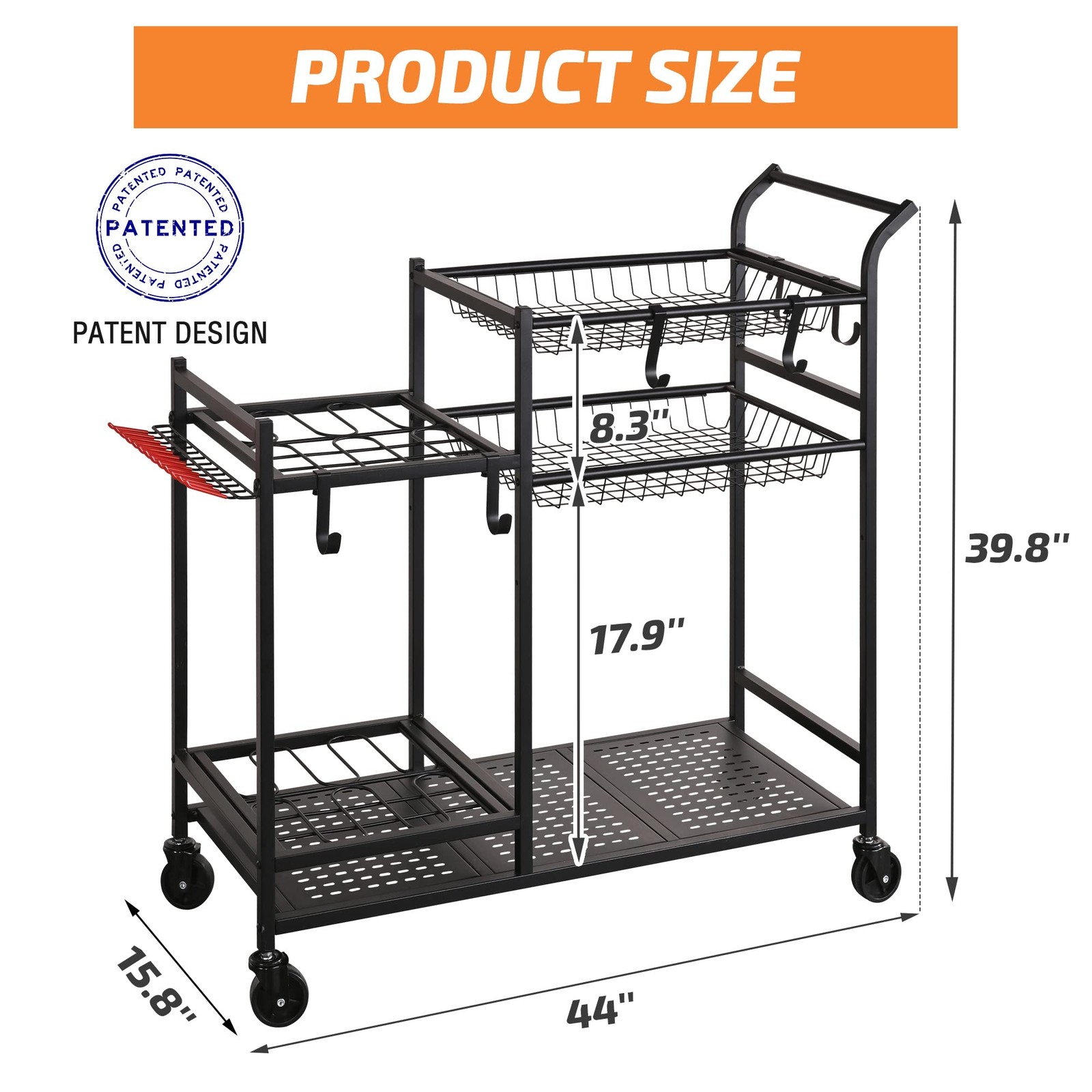 Garden Tool Organizer with Wheels, Garden Tool Rack, Yard Tool Holder for Rak…