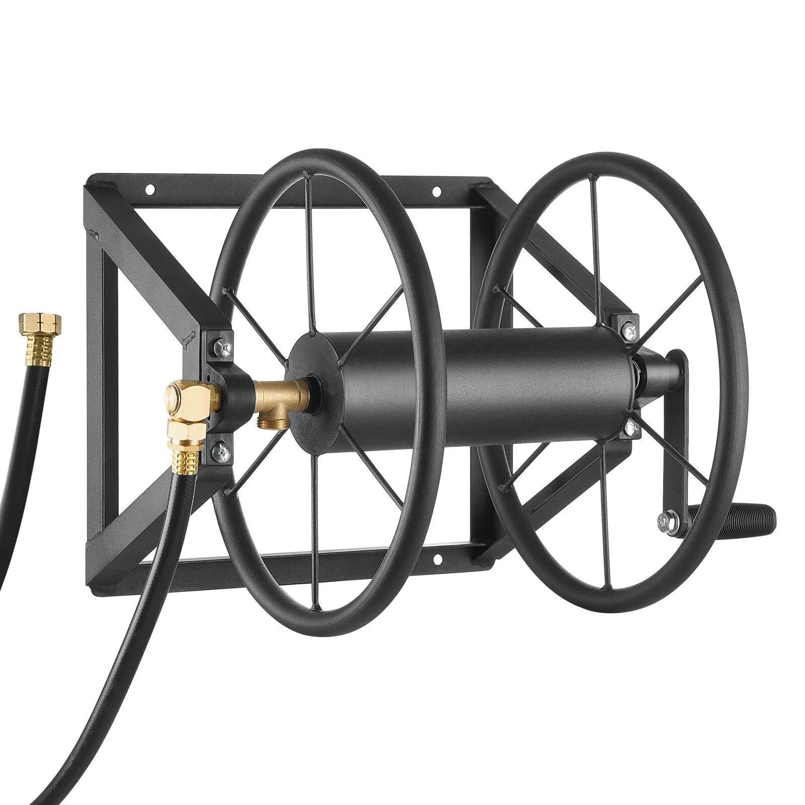 Wall Mounted Garden Hose Reel, Holds 200 ft 5/8-inch Manual Water Hose Winder, H