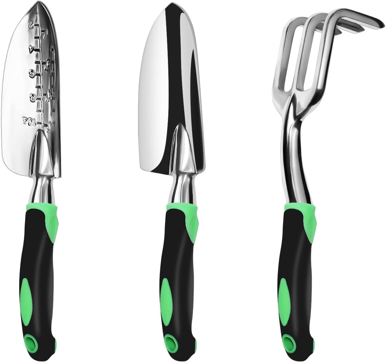 Garden Tool Set, 3 Pack Aluminum Heavy Duty Gardening 3pcs-black with green