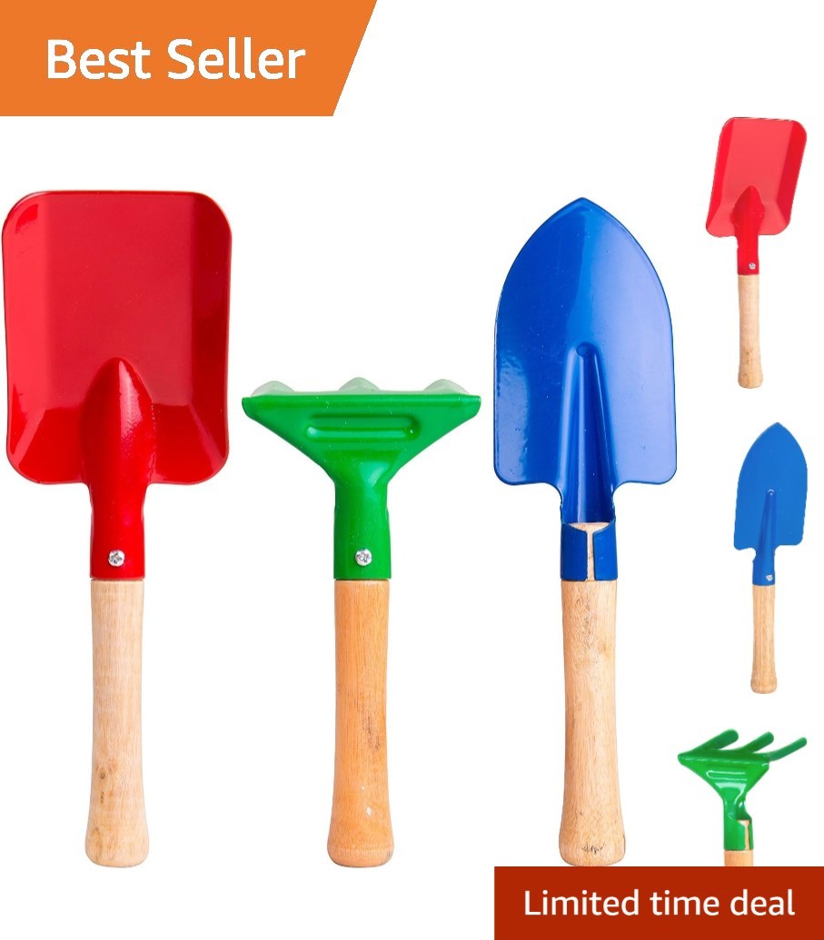Bright & Colorful 3-Piece Gardening Tools for Kids – Rake, Shovel, Trowel Set