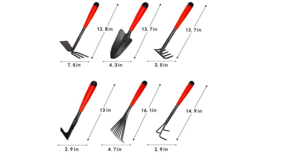 Garden Tools Set Extension Poles Gardening Hand Kit Trowel Teeth Rake 6 Piece