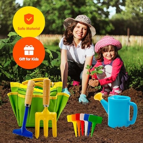Kids Gardening Tools Set Includes Toddler Gardening Gloves, Sturdy Tote Bag,