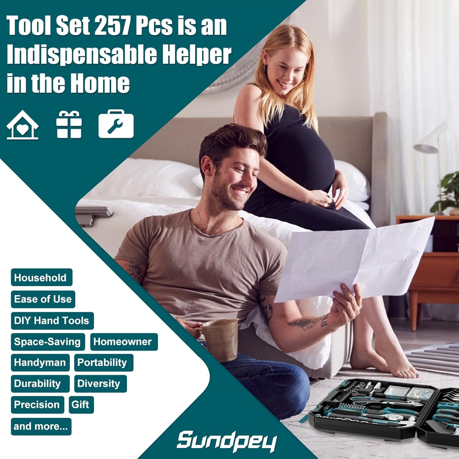 Home Tool Kit 257 pcs Household Repair Set Portable Toolbox