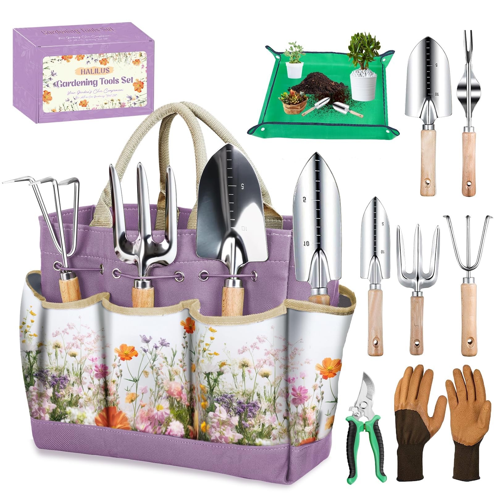 Gardening Tools 9-Piece Heavy-Duty Garden Tools Set, Stainless Steel Garden H…