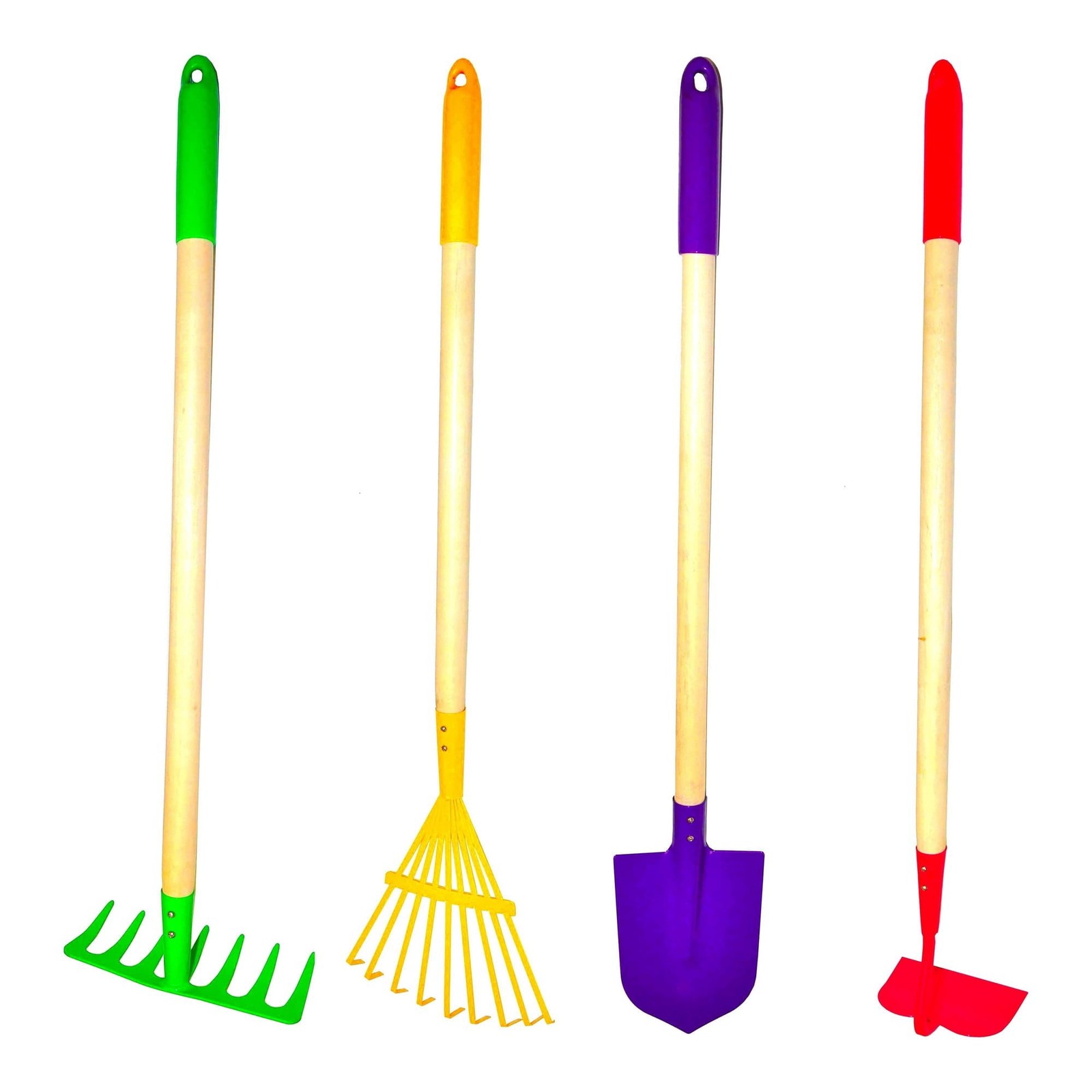 Kids Garden Tool Set Toy, Rake, Hoe & Leaf Rake Reduced Size,Metal Spade,4-Piece