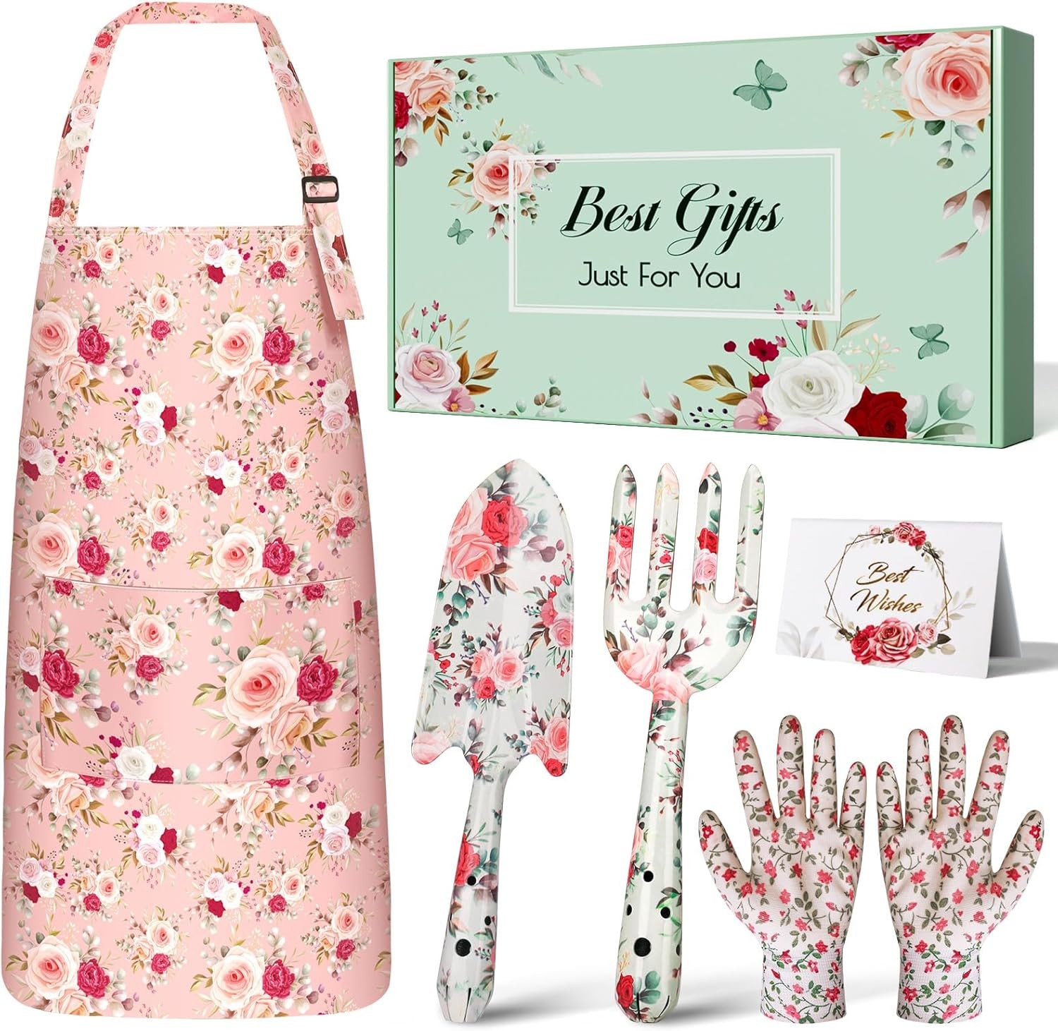 Gardening Gifts for Women 4Pcs Garden Tool Set with Apron Gloves for Mom