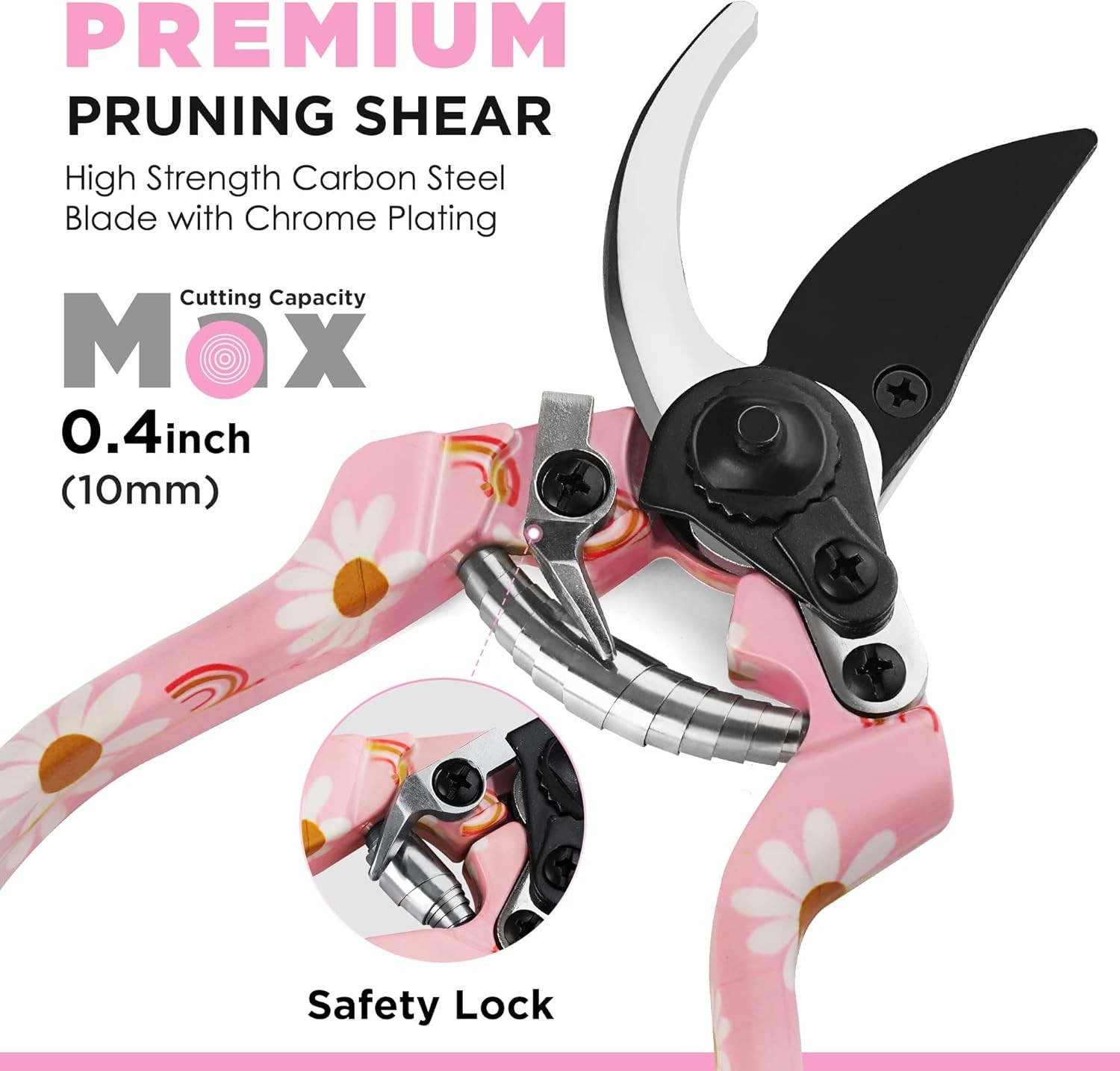 Pink Garden Tool Set 4PCS with Box, Trowel Rake Pruner Gloves