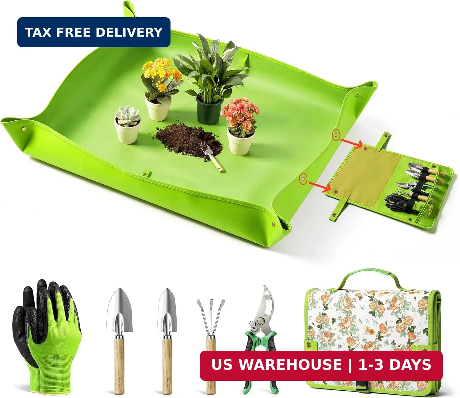 Grenebo 7-Piece Gardening Tools Set, Gift for Women, Beginners, Tools Kit with P