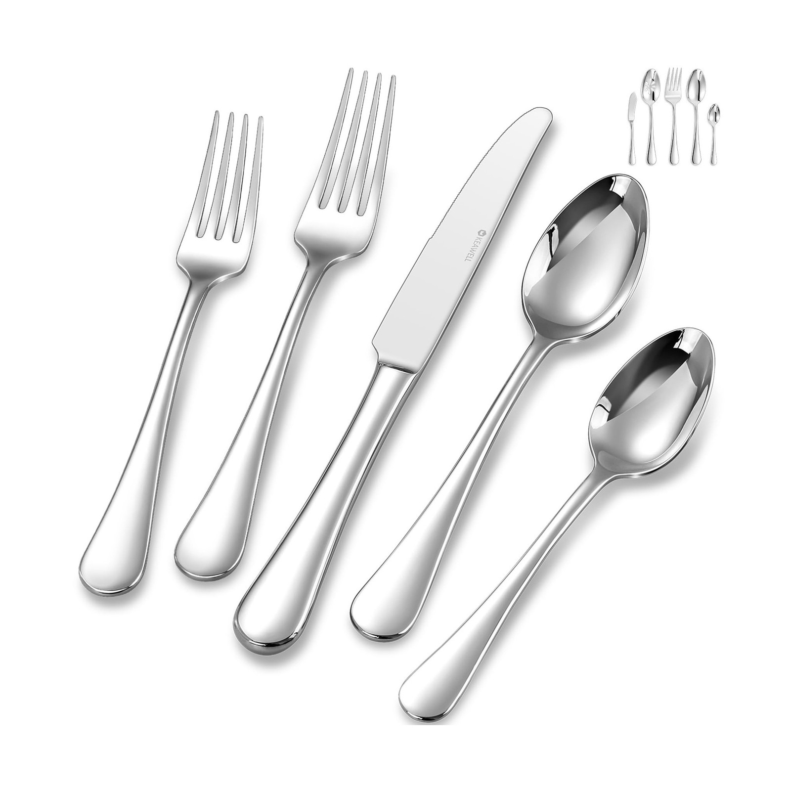 KEAWELL Premium Verona 45-Piece Silverware Set for 8 – Heavy Duty 18/10 St