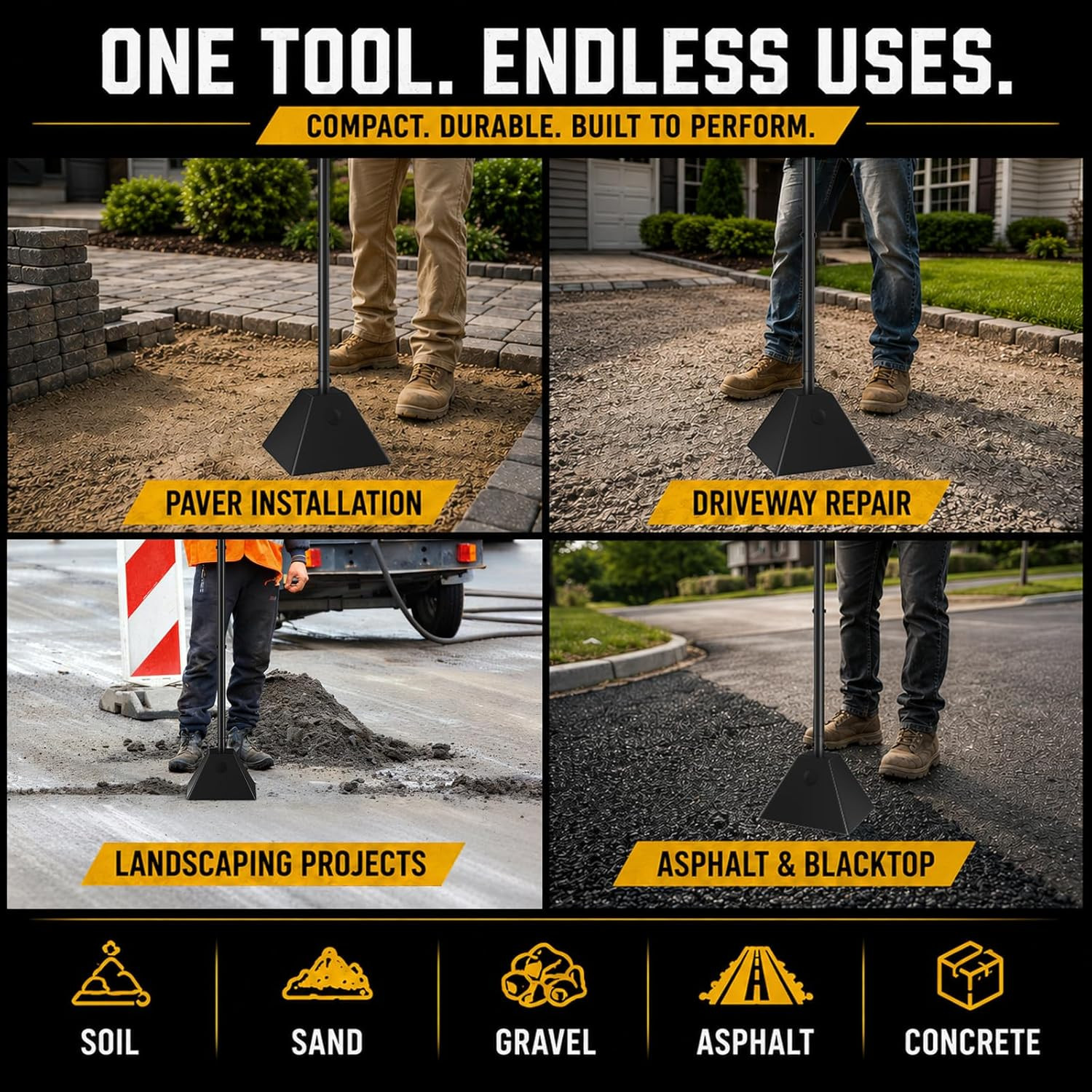 Heavy Duty Ground Tamper 8″X8″ – up to 13LB Steel Tamper Tool for Pavers, Drivew