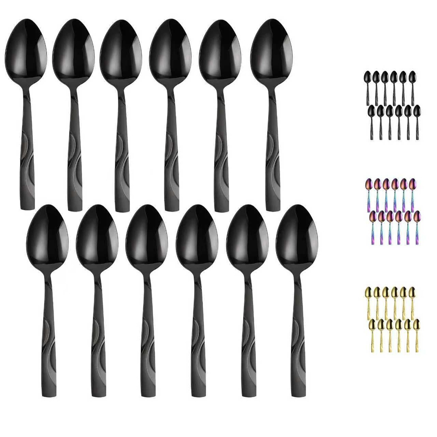 12-Piece Black Stainless Steel Teaspoons | , Heavy Duty 430 Spoon Set with Sa…