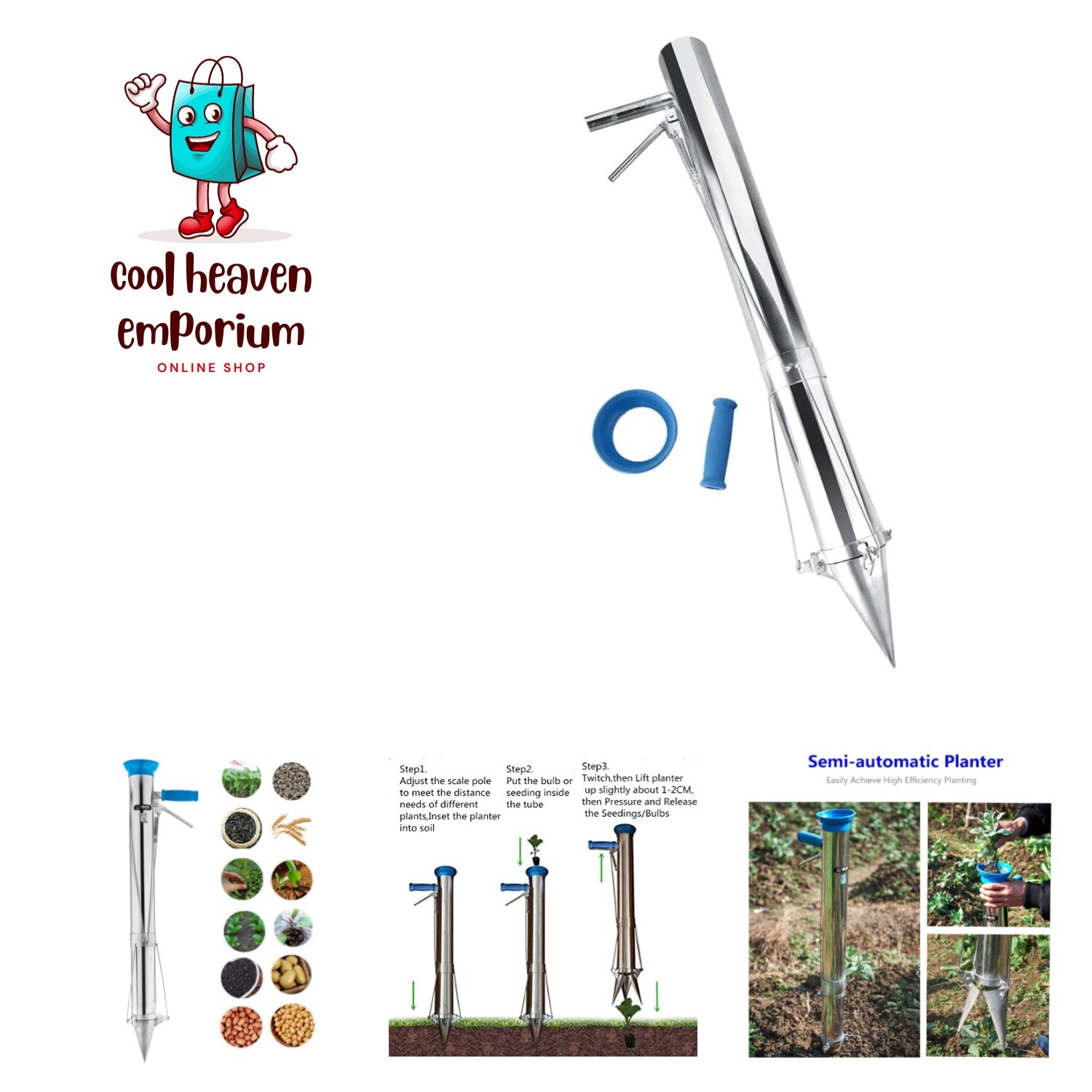 Long Handled Bulb Planter Tools and Vegetable Seedling Tool Manual Plant Tran…