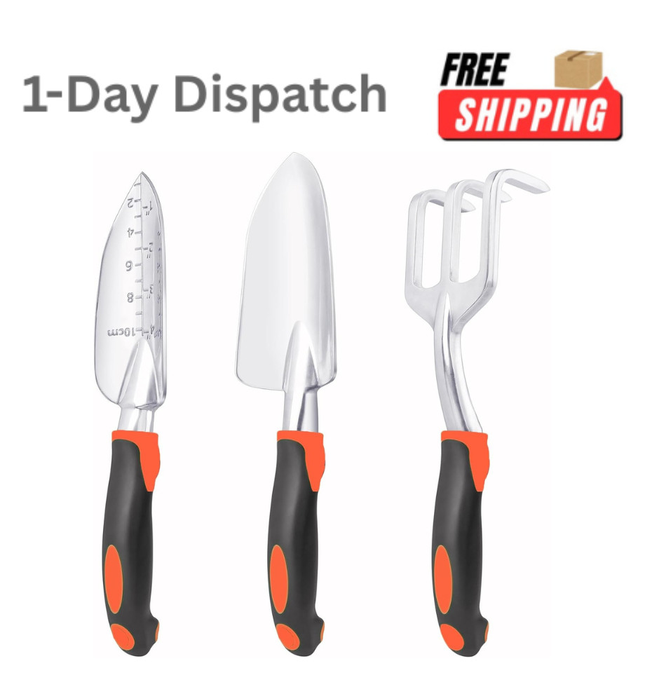MECHEER 3 Pack Heavy Duty Garden Tools Set Aluminum Alloy Trowel Rake Spade