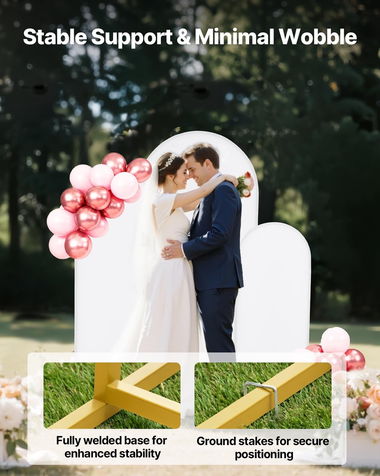 Arch Backdrop Stand, Set of 3, 6/5/4 ft, Stable Structure, Easy Assembly, Gold M