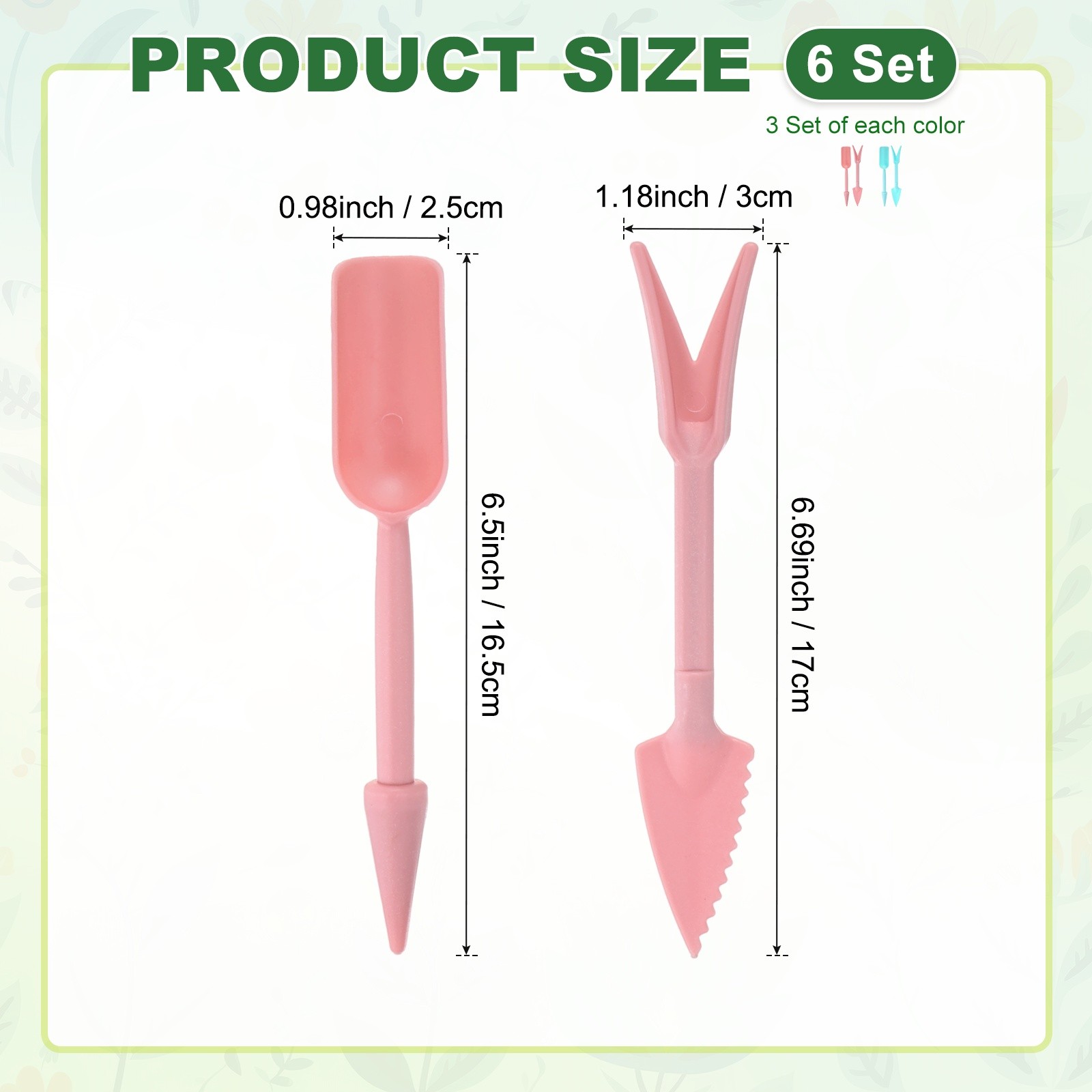 6-Set Mini Gardening Tools, Plastic 2-in-1 Garden Hand Tools Set [Pink,Blue]